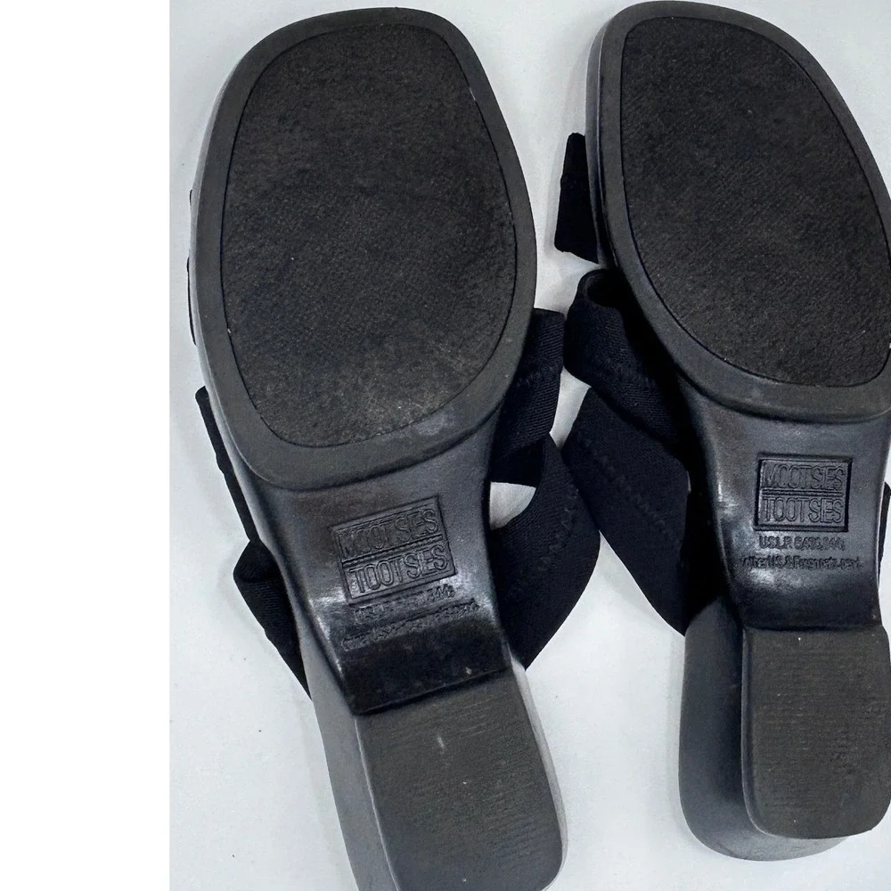 Mootsies Tootsies Black Elastic Multi-Strap Slide Sandals Size 6 Quiet Luxury